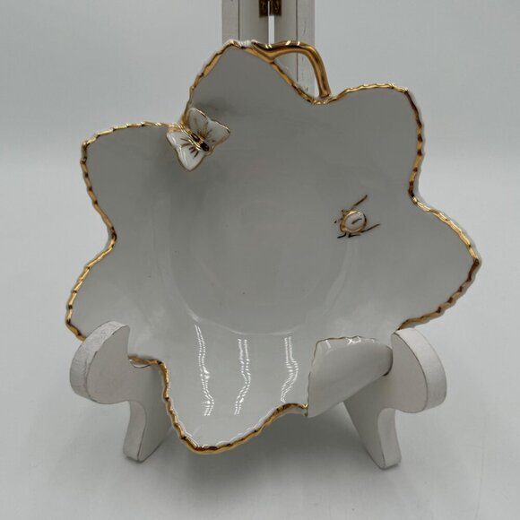 Gold Gilt ANDREA Lotus Flower Trinket, Candy, Nut Dish. Butterfly, Scarab Beetle - Picture 1 of 11
